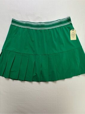 St. John's Bay Green Pleated Mini Skirt with Striped Waistband